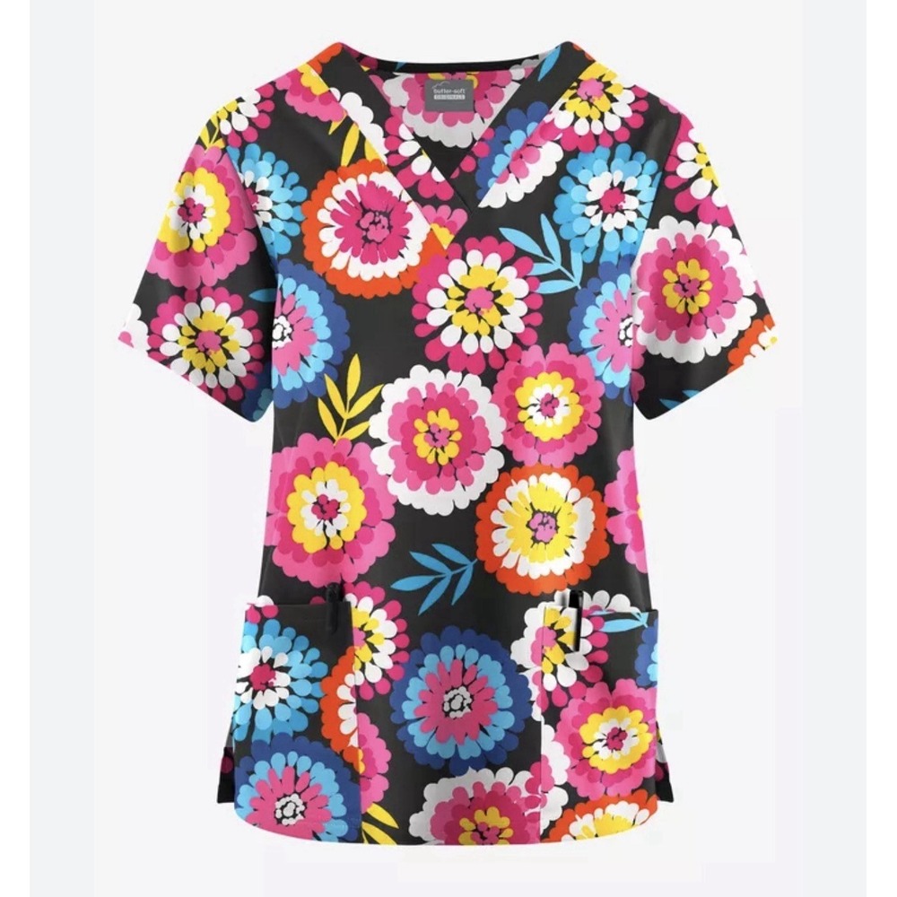 Butter Soft Originals Flower Market Women's M V Neck New Scrubs